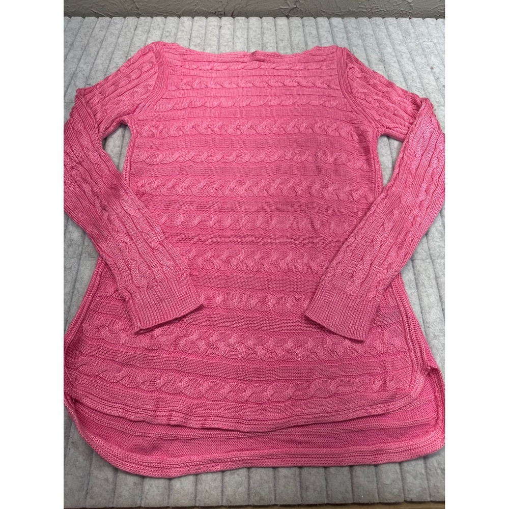 Lauren Ralph Lauren Pink Cable Knit Boat Neck Sweater Tunic Size M Long Sleeve
